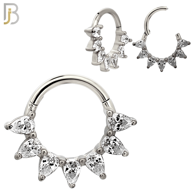 CT139 - 316L Steel Prong Set Spikes Clicker Hinged Hoops (Pack of 6)