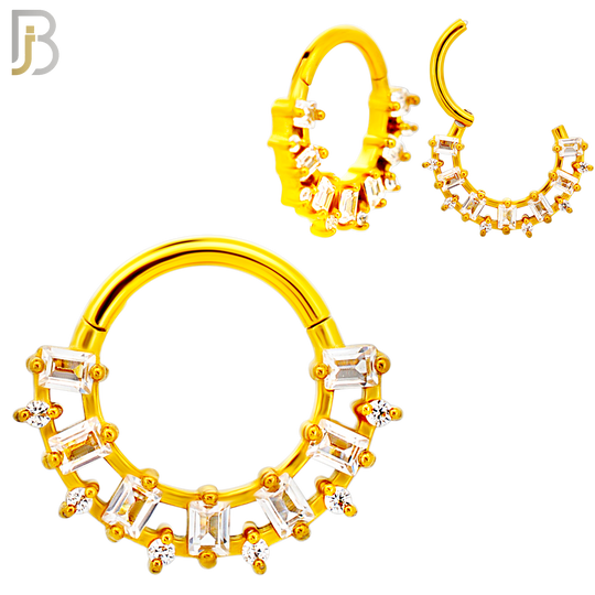 CT140 -  316L Steel Snow Baguette Sparkle Clicker Hinged Hoops (Pack of 4)