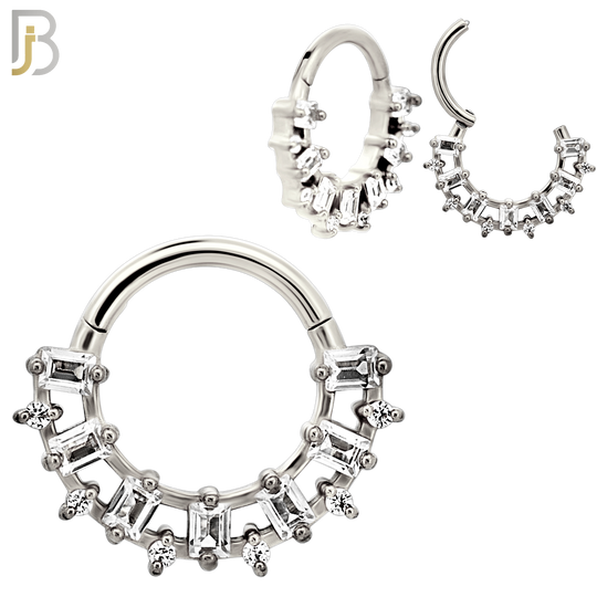 CT140 -  316L Steel Snow Baguette Sparkle Clicker Hinged Hoops (Pack of 4)