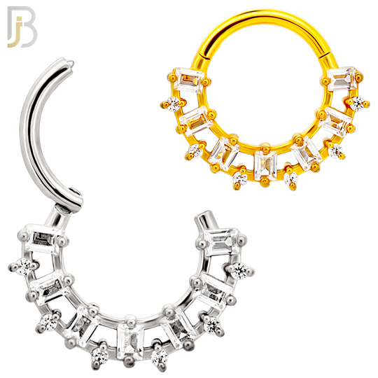 CT140 -  316L Steel Snow Baguette Sparkle Clicker Hinged Hoops (Pack of 4)
