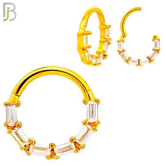 CT141 -  316L Steel Rectangle Baguette Sparkle Clicker Hinged Hoops  (Pack of 4)