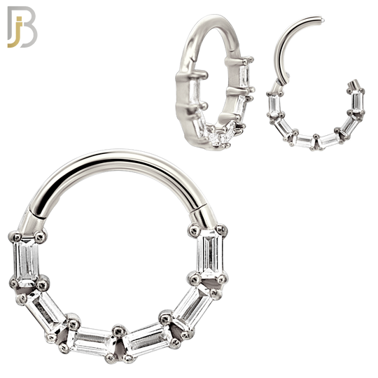CT141 -  316L Steel Rectangle Baguette Sparkle Clicker Hinged Hoops  (Pack of 4)