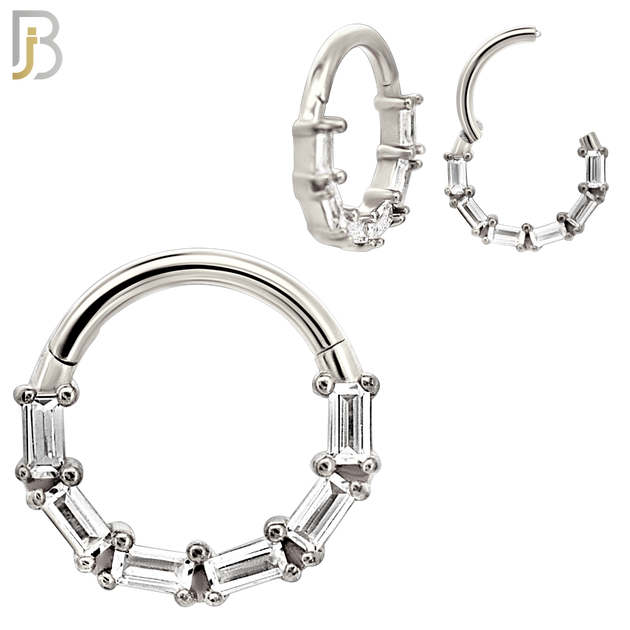 CT141 -  316L Steel Rectangle Baguette Sparkle Clicker Hinged Hoops  (Pack of 6)