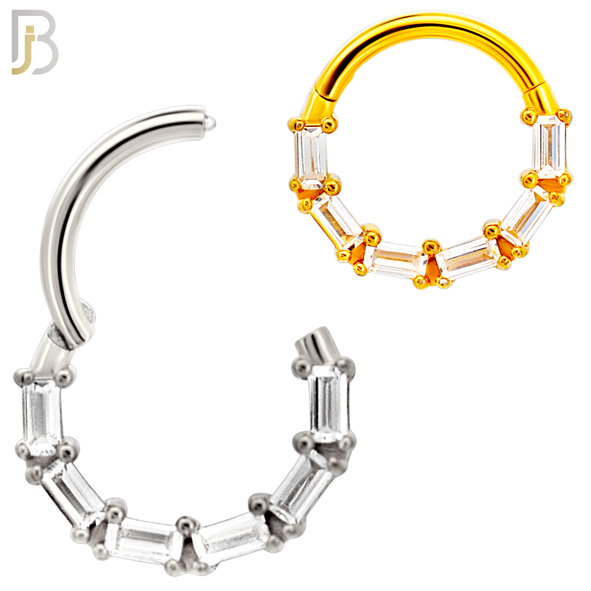 316L Steel Baguette Sparkle Clicker Hoops (Pack)