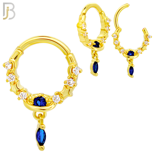 CT155 -  316L Steel Blue  CZ Clicker Hinged Hoops   (Pack of 4)
