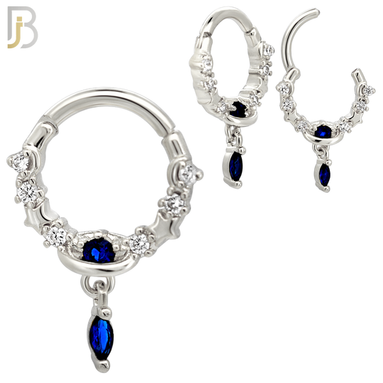 CT155 -  316L Steel Blue  CZ Clicker Hinged Hoops   (Pack of 4)