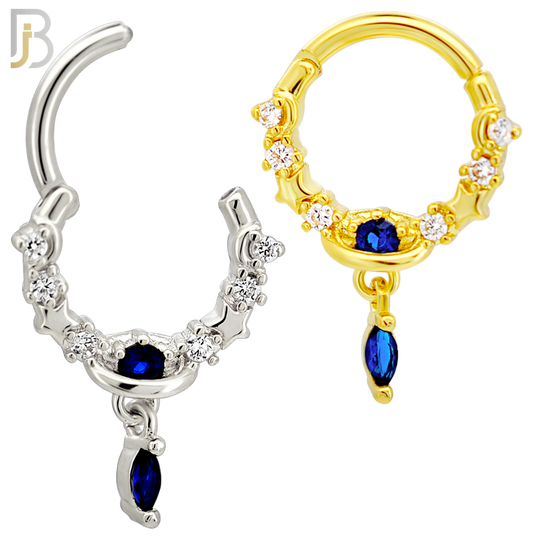 CT155 -  316L Steel Blue  CZ Clicker Hinged Hoops   (Pack of 4)