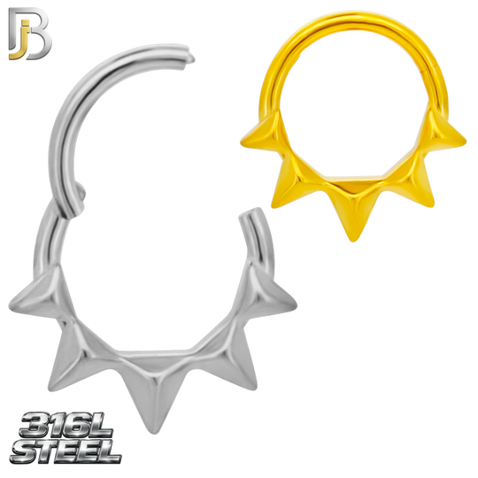 CT158 - 316L Steel Five Spike Clicker Hinged Hoops  (Pack of 4)