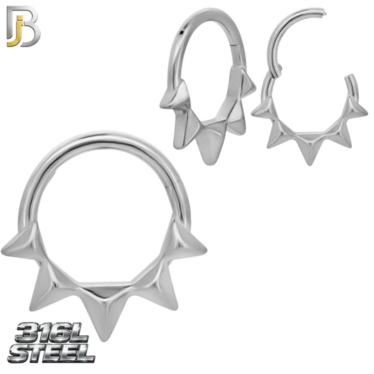 CT158 - 316L Steel Five Spike Clicker Hinged Hoops  (Pack of 4)
