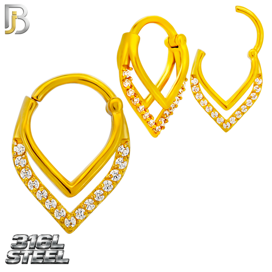 CT159 - 316L Steel Teardrop Encrusted with Cubic Zirconia Clicker Hinged Hoops (Pack of 4)