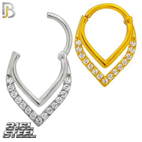 CT159 - 316L Steel Teardrop Encrusted with Cubic Zirconia Clicker Hinged Hoops (Pack of 4)