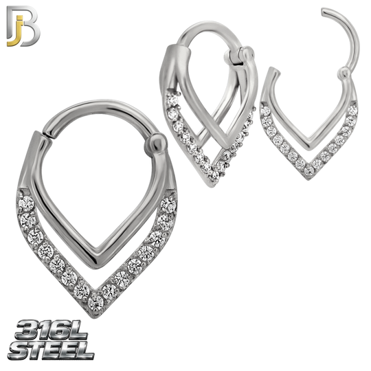 CT159 - 316L Steel Teardrop Encrusted with Cubic Zirconia Clicker Hinged Hoops (Pack of 4)