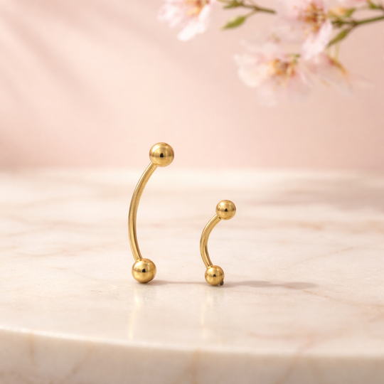 14-EC01 - 14k Solid Gold Eyebrow Plain Design External Threaded Screw