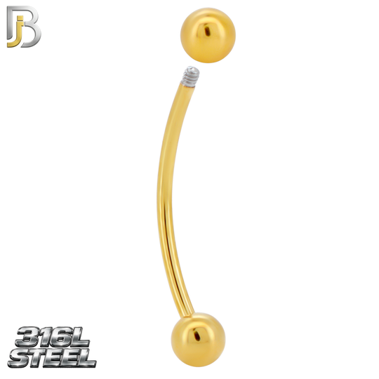 EC01G - 316L Surgical Steel Gold Plated Curved Plain Barbell Screw Ball External Threaded (PACK OF 6)