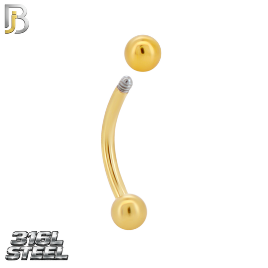 EC01G - 316L Surgical Steel Gold Plated Curved Plain Barbell Screw Ball External Threaded (PACK OF 6)
