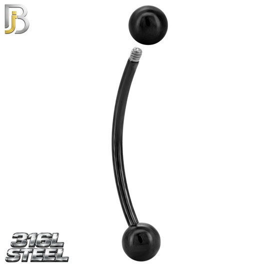 EC01K - 14g Thickness 316L Surgical Steel Black Plated Curved Plain Barbell Screw Ball External Threaded (PACK OF 6)