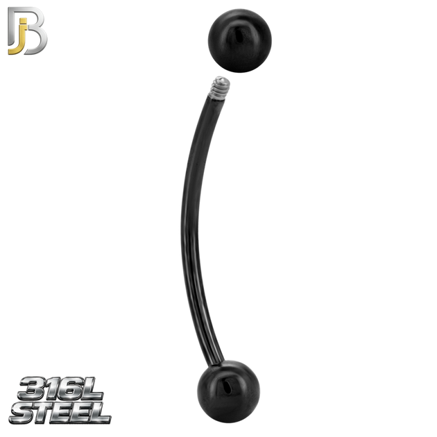 EC01K - 14g Thickness 316L Surgical Steel Black Plated Curved Plain Barbell Screw Ball External Threaded (PACK OF 6)