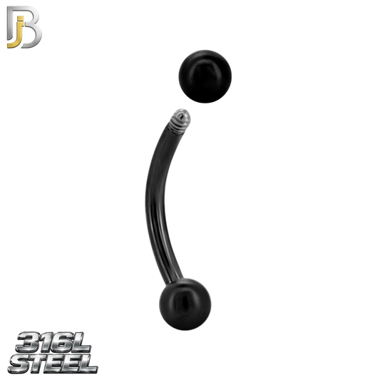 EC01K - 14g Thickness 316L Surgical Steel Black Plated Curved Plain Barbell Screw Ball External Threaded (PACK OF 6)