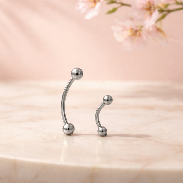 EC01S - 316L Surgical Steel Curved Plain Barbell Screw Ball External Threaded (PACK OF 6)