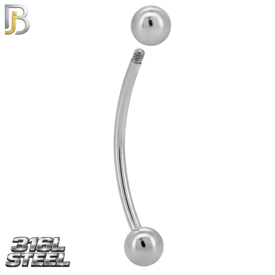 EC01S - 316L Surgical Steel Curved Plain Barbell Screw Ball External Threaded (PACK OF 6)