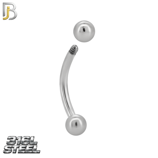 EC01S - 316L Surgical Steel Curved Plain Barbell Screw Ball External Threaded (PACK OF 6)