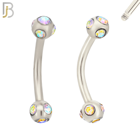 EC06 - 316L Surgical Steel Plated Curved Disco Ball Cubic Zirconia External Threaded (PACK OF 6)