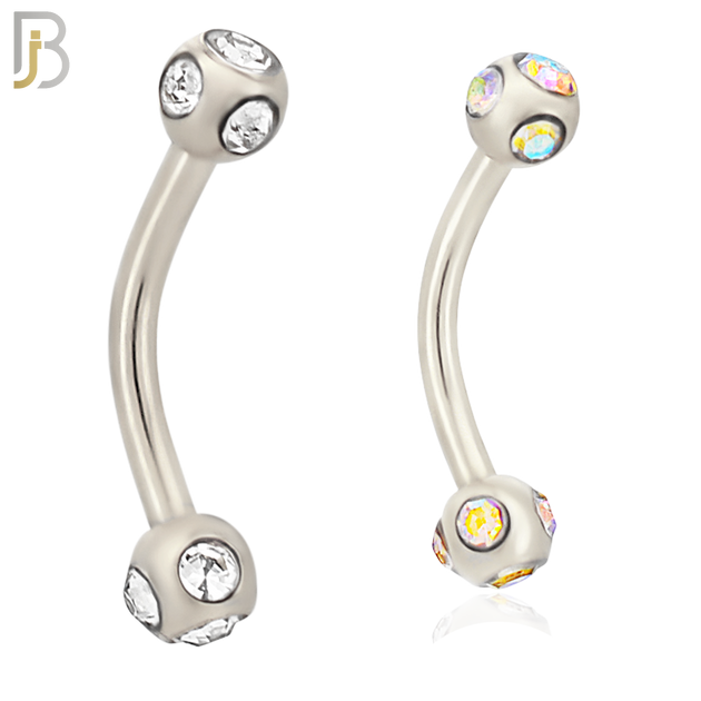 EC06 - 316L Surgical Steel Plated Curved Disco Ball Cubic Zirconia External Threaded (PACK OF 6)