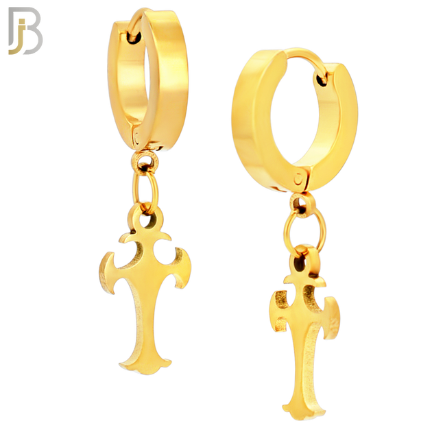 ES134 - Stainless Steel Huggies Hoops Earrings with Dangle Cross