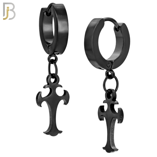 ES134 - Stainless Steel Huggies Hoops Earrings with Dangle Cross