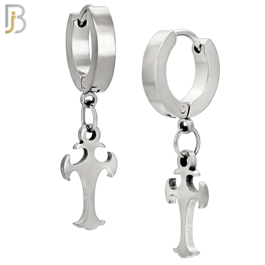 ES134 - Stainless Steel Huggies Hoops Earrings with Dangle Cross