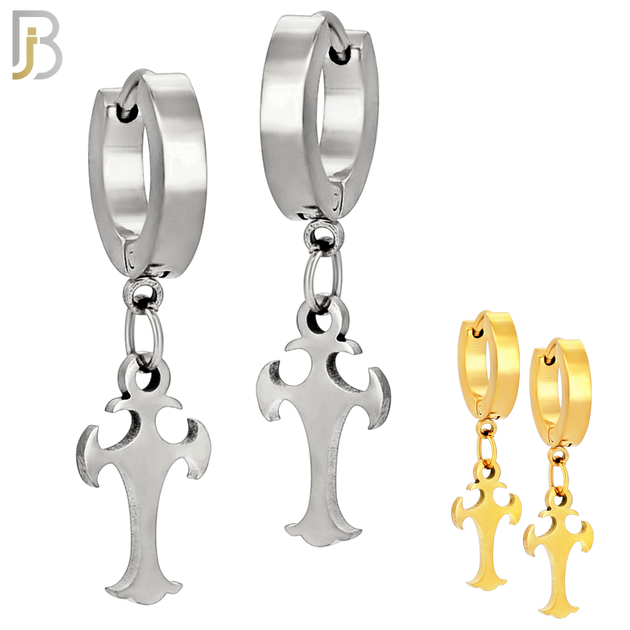 ES134 - Stainless Steel Huggies Hoops Earrings with Dangle Cross