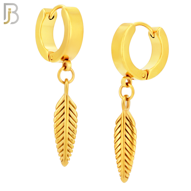 ES93 - 316L Stainless Steel Dangling 19mm Feather Long Design Huggies Clip On
