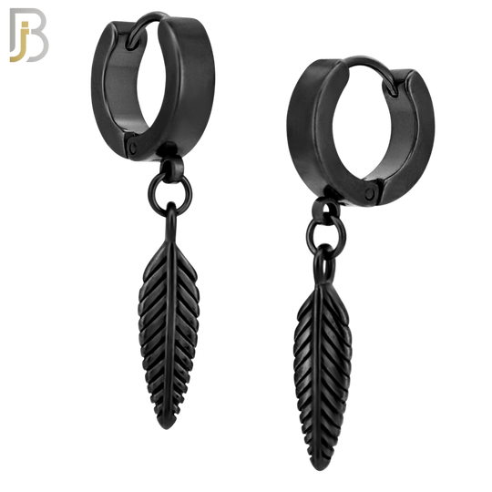 ES93 - 316L Stainless Steel Dangling 19mm Feather Long Design Huggies Clip On