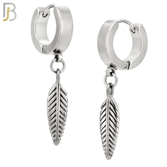 ES93 - 316L Stainless Steel Dangling 19mm Feather Long Design Huggies Clip On