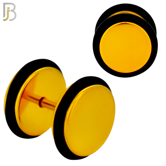 FP07G - 1.2mm Bar Thickness Gold Plated Steel Fake Plug Earrings with Double O‑Ring – Pack of 3 Pairs