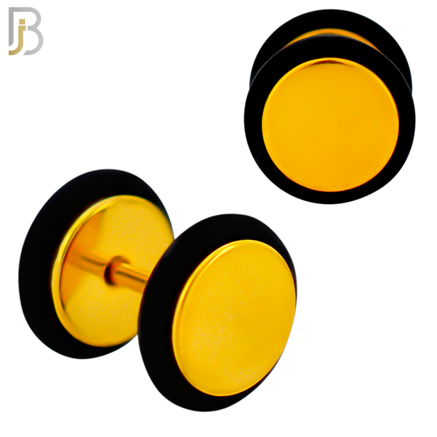 FP07G - 1.2mm Bar Thickness Gold Plated Steel Fake Plug Earrings with Double O‑Ring – Pack of 3 Pairs