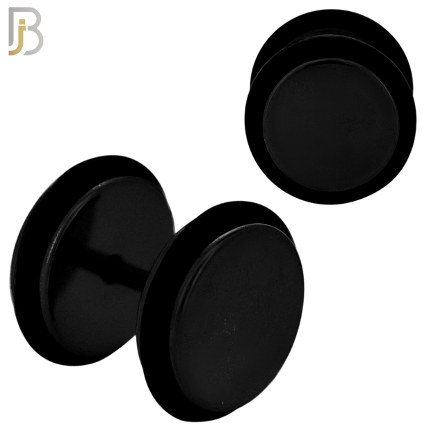 FP07K - 1.2mm Bar Thickness Black Plated Steel Fake Plug Earrings with Double O‑Ring – Pack of 3 Pairs