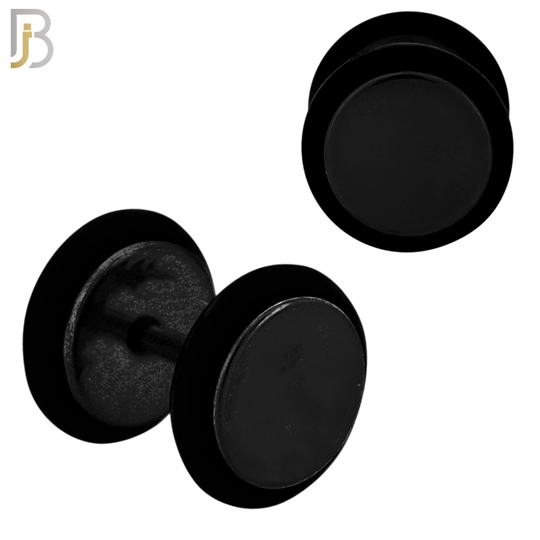 FP07K - 1.2mm Bar Thickness Black Plated Steel Fake Plug Earrings with Double O‑Ring – Pack of 3 Pairs