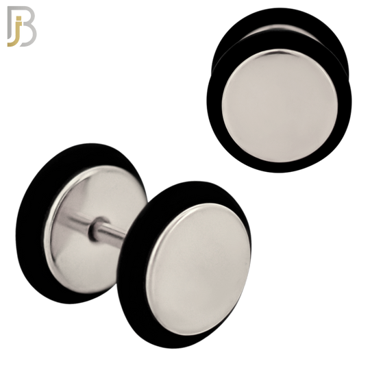 FP07S - 1.2mm Bar Thickness Steel Fake Plug Earrings with Double O‑Ring – Pack of 3 Pairs