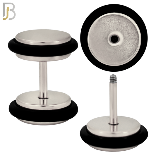 FP07S - 1.2mm Bar Thickness Steel Fake Plug Earrings with Double O‑Ring – Pack of 3 Pairs