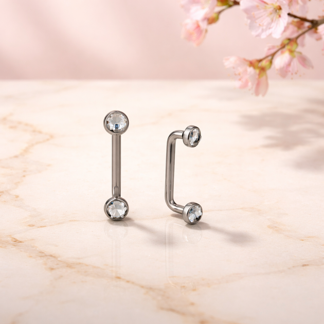 G23-BB78 - G23 Titanium Internally Threaded Staple Surface Barbell with Bezel‑Set CZ (Pack of 6)