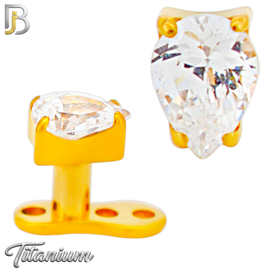 G23-DM20 - 14g G23 Titanium Dermal Anchor paired with a Surgical Steel 4mm x 3mm Pear‑Shaped Clear CZ Top (Pack of 6)