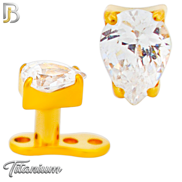 G23-DM20 - 14g G23 Titanium Dermal Anchor paired with a Surgical Steel 4mm x 3mm Pear‑Shaped Clear CZ Top (Pack of 6)