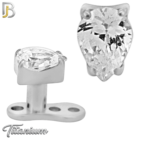 G23-DM20 - 14g G23 Titanium Dermal Anchor paired with a Surgical Steel 4mm x 3mm Pear‑Shaped Clear CZ Top (Pack of 6)