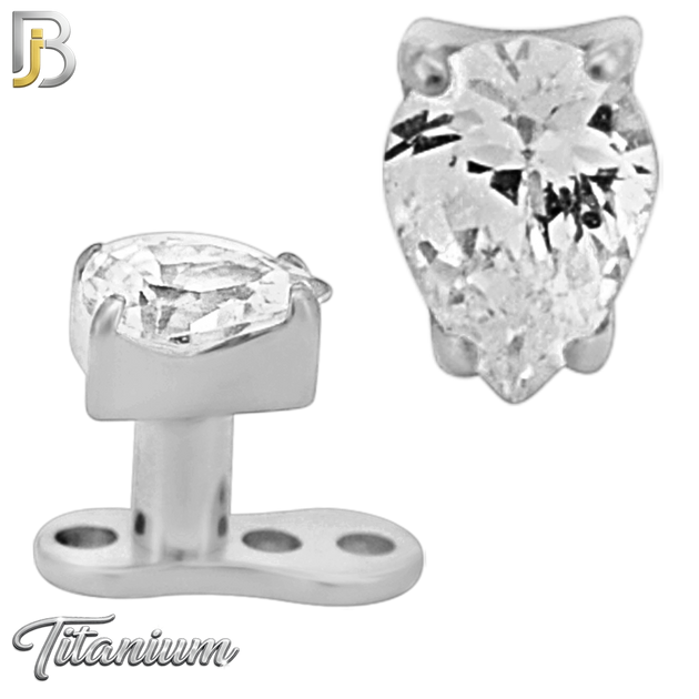 G23-DM20 - 14g G23 Titanium Dermal Anchor paired with a Surgical Steel 4mm x 3mm Pear‑Shaped Clear CZ Top (Pack of 6)