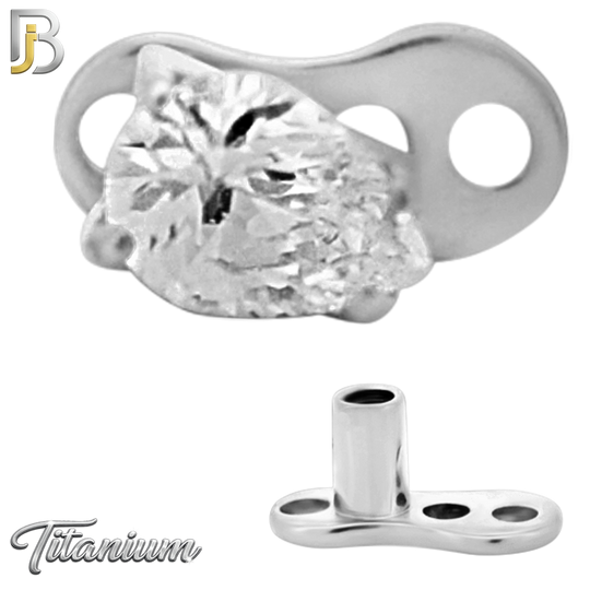 G23-DM20 - 14g G23 Titanium Dermal Anchor paired with a Surgical Steel 4mm x 3mm Pear‑Shaped Clear CZ Top (Pack of 6)