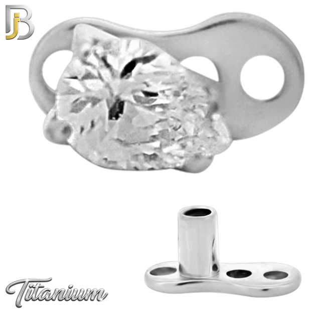 G23-DM20 - 14g G23 Titanium Dermal Anchor paired with a Surgical Steel 4mm x 3mm Pear‑Shaped Clear CZ Top (Pack of 6)