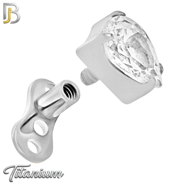 G23-DM20 - 14g G23 Titanium Dermal Anchor paired with a Surgical Steel 4mm x 3mm Pear‑Shaped Clear CZ Top (Pack of 6)