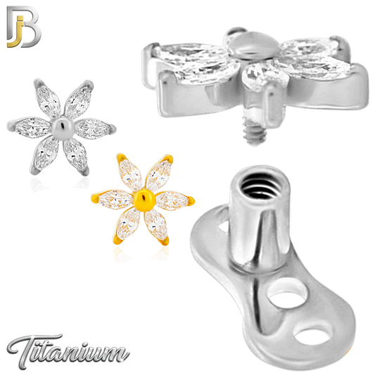 G23-DM22 - 14g G23 Titanium Anchor paired with a Surgical Steel Six‑Petal Flower Dermal Top (Pack of 6)