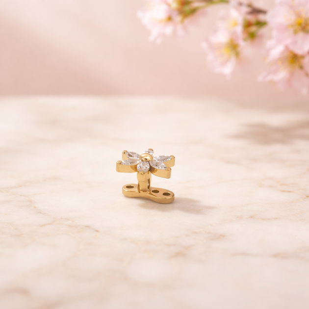 G23-DM22 - 14g G23 Titanium Anchor paired with a Surgical Steel Six‑Petal Flower Dermal Top (Pack of 6)